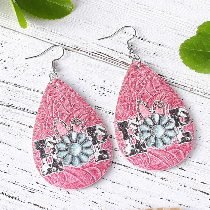 Wholesale earrings Double-sided PU leather waterdrop painted earrings JDC-ES-ChL034