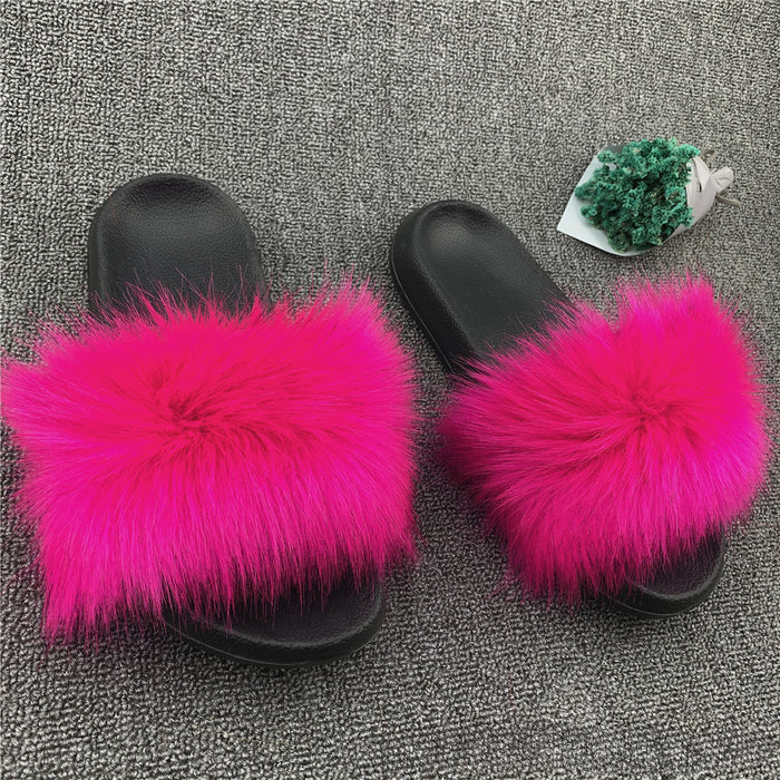 Wholesale imitation fox fur sandals outside wear beach plush sandals JDC-SP-XYu004