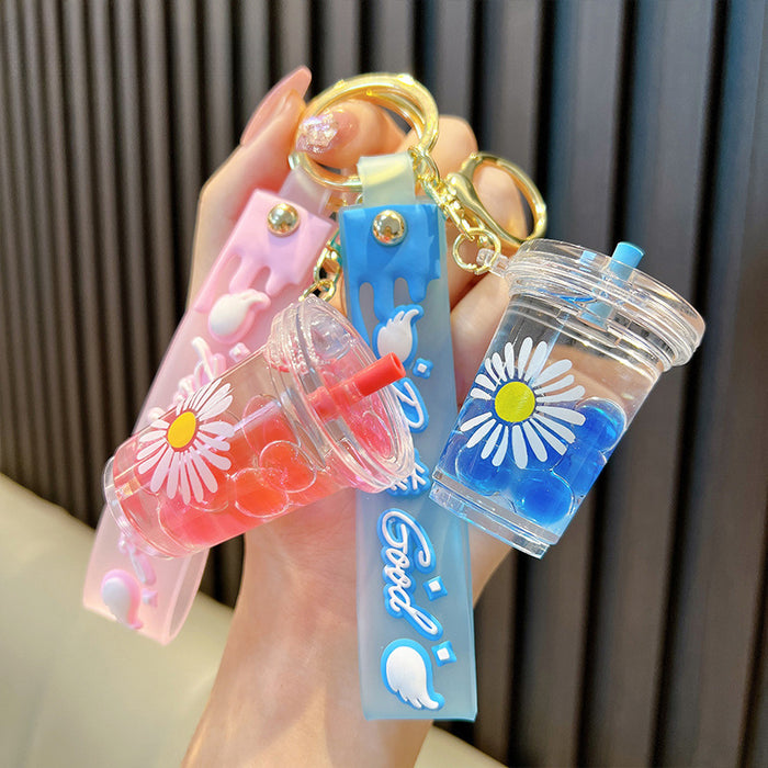 Wholesale Acrylic Daisy Oil Milk Tea Cup Keychain JDC-KC-WoA031