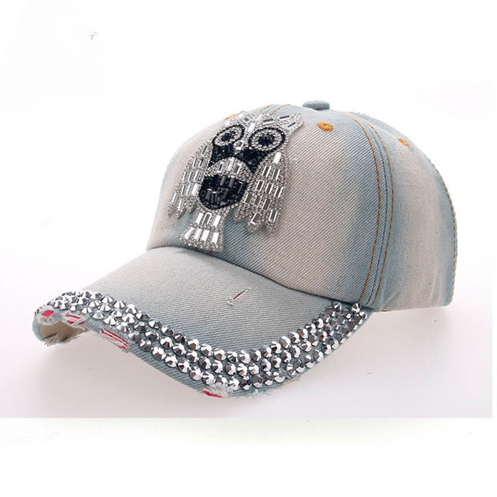Wholesale Owl Three Row Dot Diamond Denim Baseball Cap JDC-HT-ZhonM001