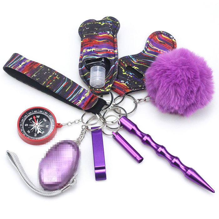 Wholesale Fur Ball Compass Leather Keychain 10-Piece Set JDC-KC-TouMS065