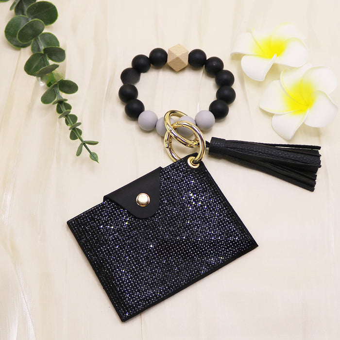 Wholesale Rhinestone Card Holder Silicone Bracelet Keychain JDC-KC-QianX001