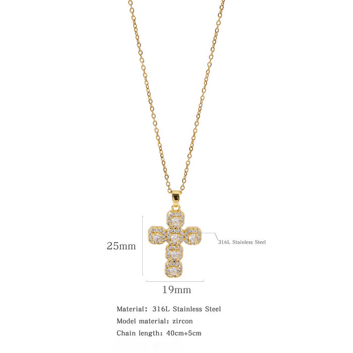 Wholesale Copper Plated Cross Necklace with Zircon Pendant JDC-NE-YiBao008