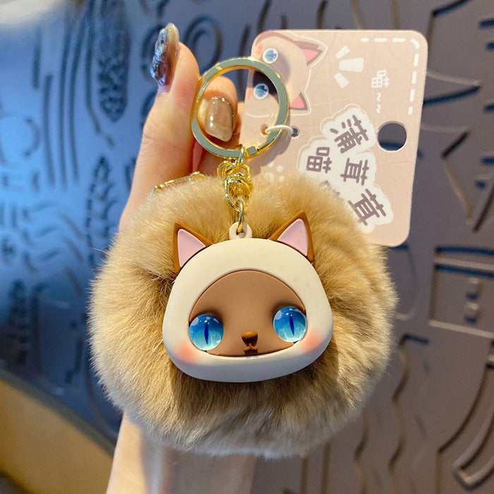 Wholesale Rabbit Fur Cat Doll Keychain JDC-KC-BaiM081