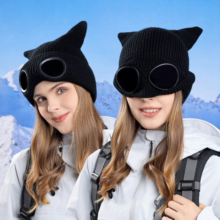 Wholesale Autumn and Winter Windproof Glasses Knitted Wool Cap JDC-FH-BG026