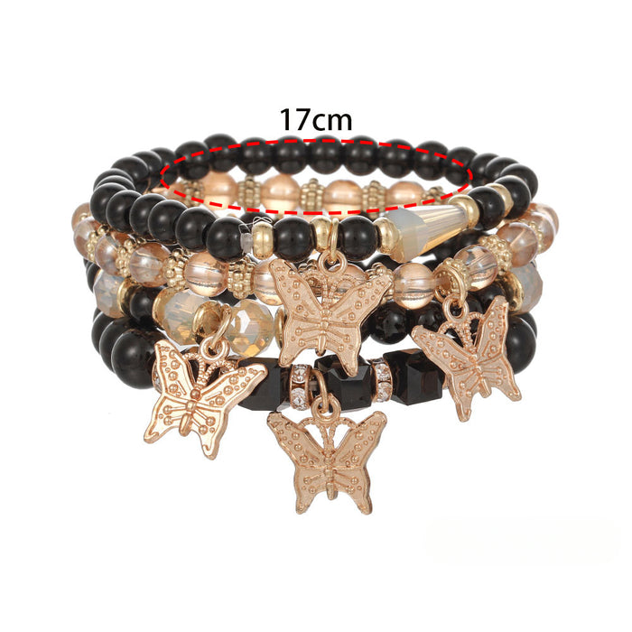 Wholesale Colorful Crystal Beaded Butterfly Pendant Multi-layer Bracelet Set JDC-BT-ShiY008