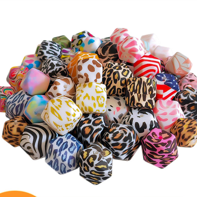 Wholesale 50pcs Hexagonal Leopard Print Silicone Beads JDC-BDS-HongZhou016