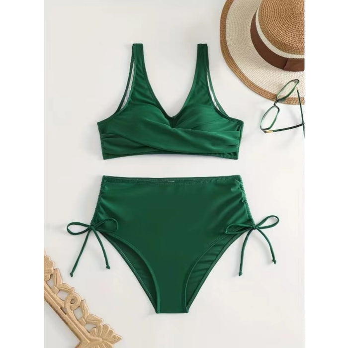 Wholesale Nylon Split Solid Color Cross Strap Swimsuits JDC-SW-XuanM005