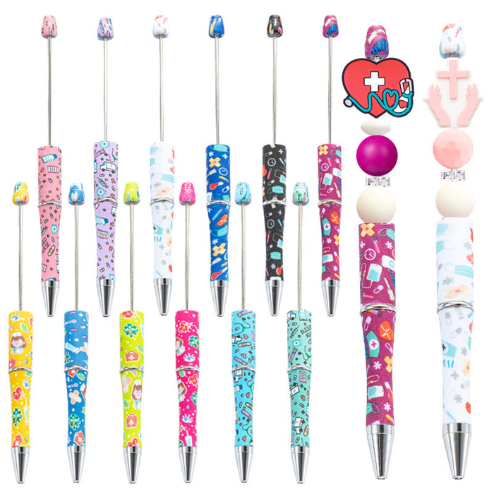 Wholesale Beadable Pen International Nurses Day Printed Plastic Pen DIY for Beaded JDC-PN-Huah026