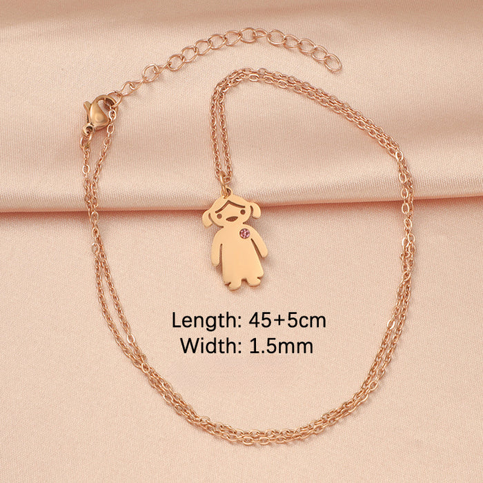 Wholesale Cartoon Boy and Girl Pendant Stainless Steel Necklace JDC-NE-MinP001