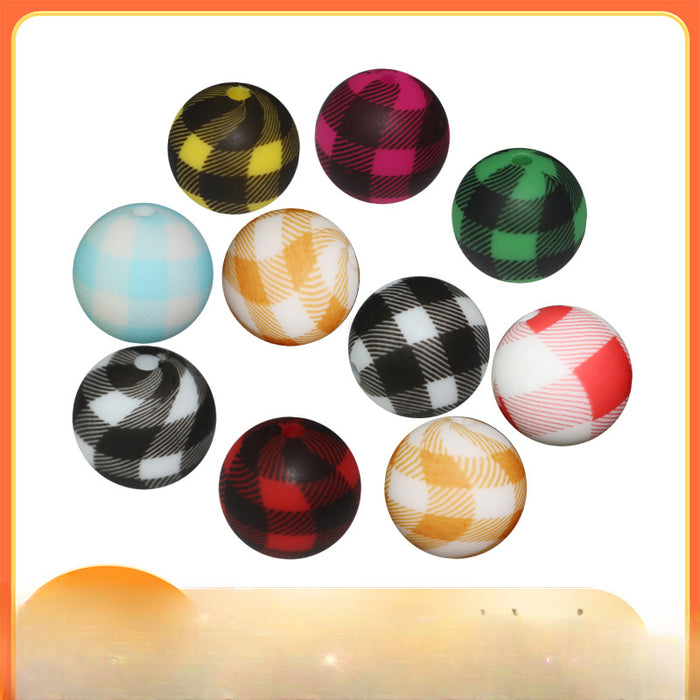 Wholesale 20pcs15mm Colorful Plaid Printed Beads JDC-BDS-HongZhou008