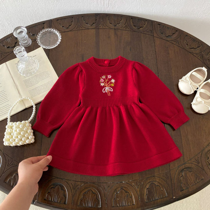 Wholesale Children's Round Neck Knitted Long Sleeve Dress JDC-CTS-WeiNiS017