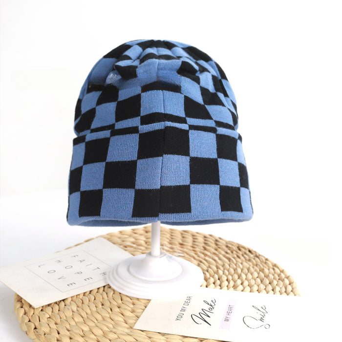 Wholesale Winter Checkerboard Curled Edge Knitted Hat JDC-FH-HongHong010