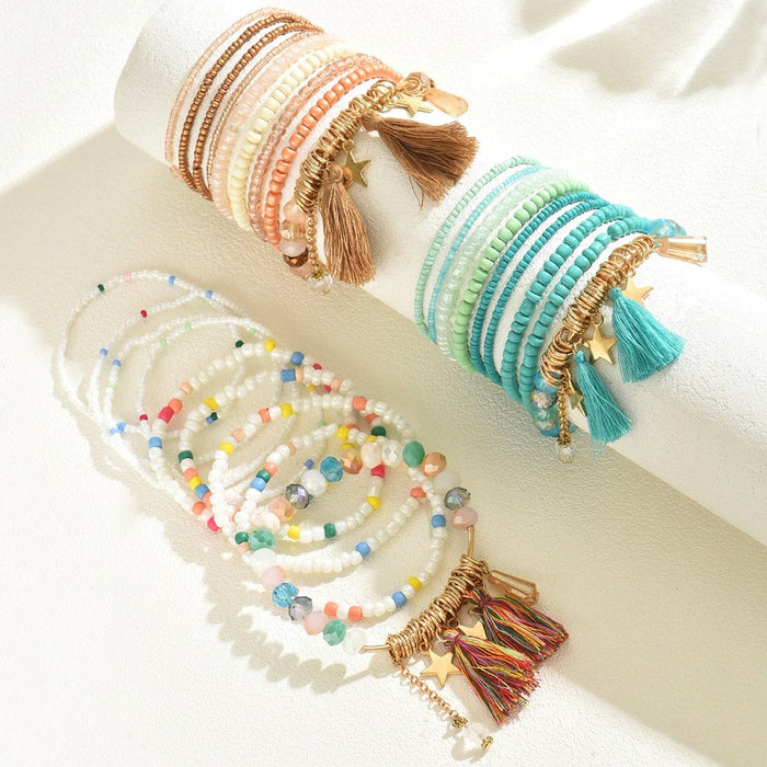 Wholesale Bohemian Beaded Multi-layer Tassel Star Bracelet JDC-BT-Bais001