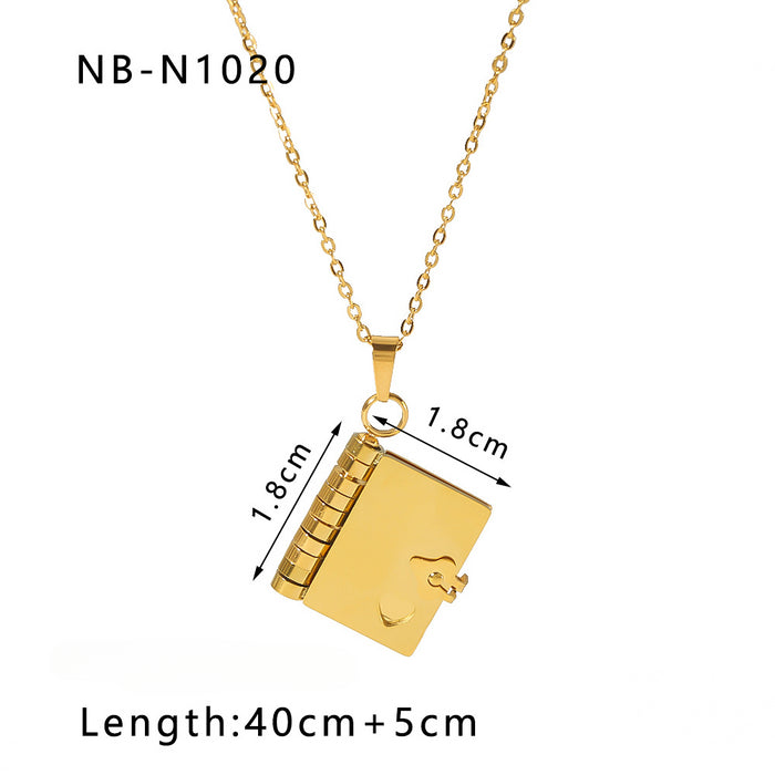 Wholesale Book Album Love Pendant Inlaid Zircon Stainless Steel 18k Gold Plated Necklace JDC-NE-XiongYue002