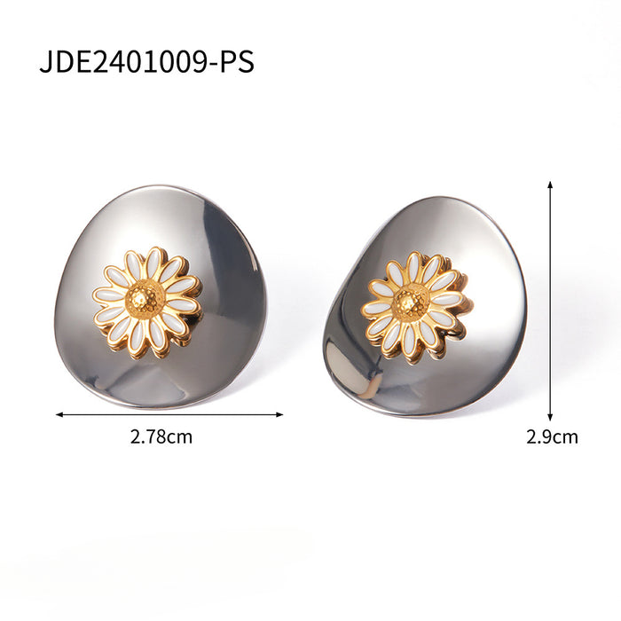 Wholesale Stainless Steel Disc White Oil Drop Small Daisy Earrings JDC-ES-JD344