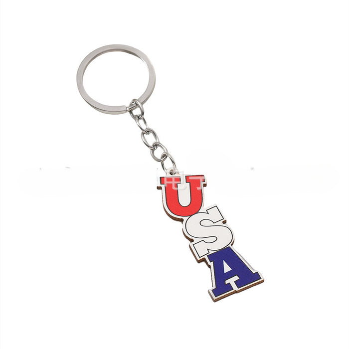 Wholesale Hollow Heart Independence Day Wooden Keychain JDC-KC-RongRui007