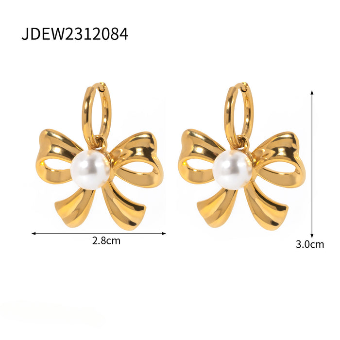 Wholesale 18k Gold Stainless Steel Bow Earrings JDC-ES-Wanx002