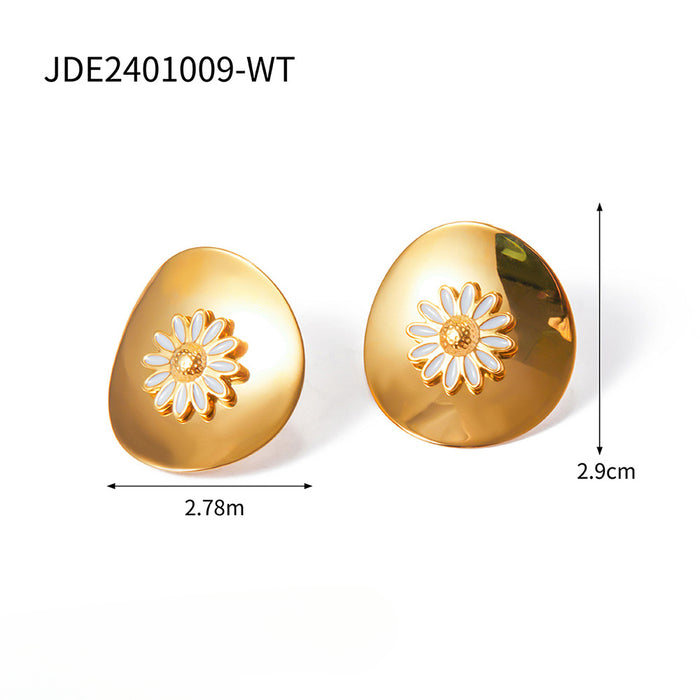 Wholesale Stainless Steel Disc White Oil Drop Small Daisy Earrings JDC-ES-JD344