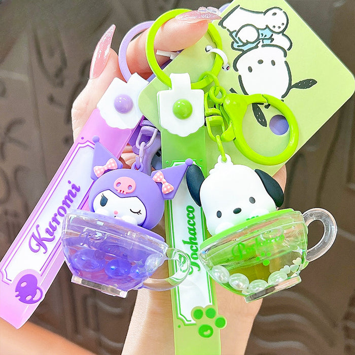 Wholesale Acrylic Coffee Cup Cute Liquid Quicksand Keychain JDC-KC-YanG064