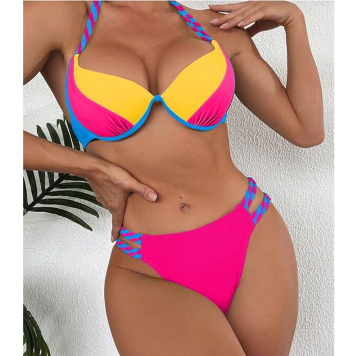 Wholesale Nylon Women's Split Color Contrast Splicing Swimsuits JDC-SW-XuanM004