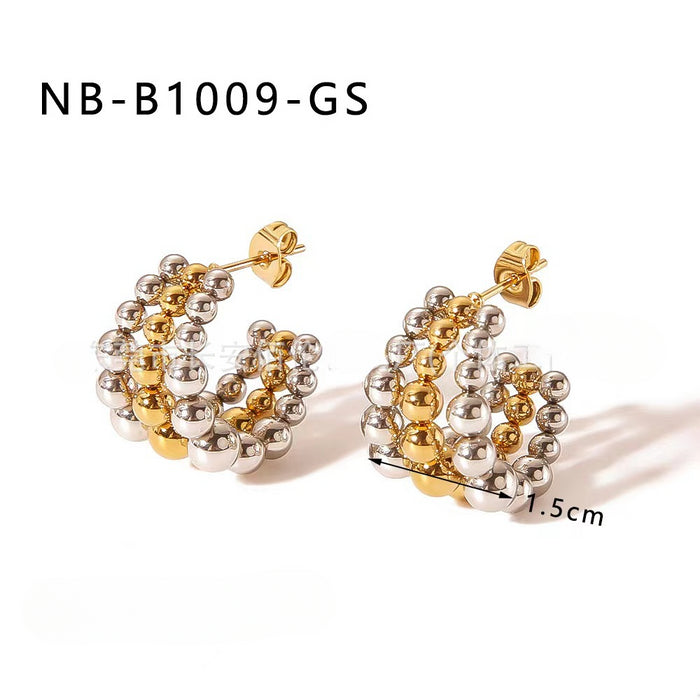 Wholesale Stainless Steel 18K Gold Plated C Shape Ball Earrings JDC-ES-ChengBing002