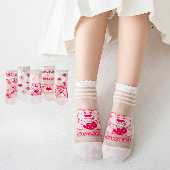 Wholesale Set of 5 Pairs for Summer Children's Cartoon Thin Breathable Cotton Socks JDC-SK-Pingt008