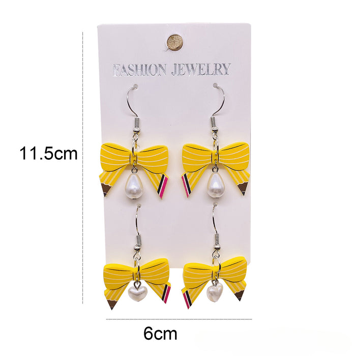 Wholesale Teacher's Day Graduation Season  Pencil Shape Bowknot Acrylic Earrings JDC-ES-Susheng005