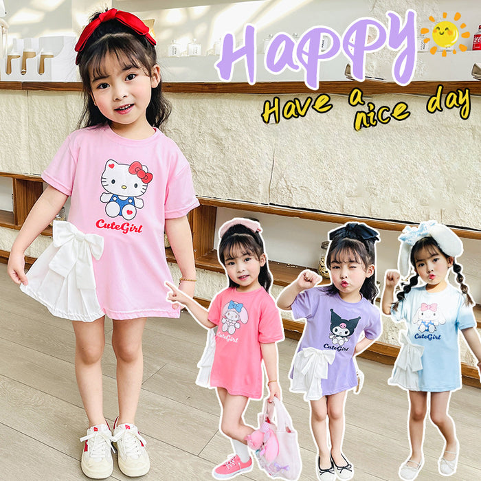 Wholesale New Baby Girl Dresses Fashionable Cute Cartoon Bow T-shirt Skirts for Small and Medium Children JDC-CTS-QNE001