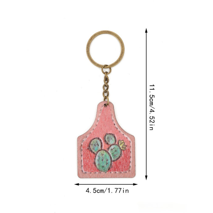 Wholesale Western Farm Style Cactus Horse Head Wooden Keychain JDC-KC-YiTian013