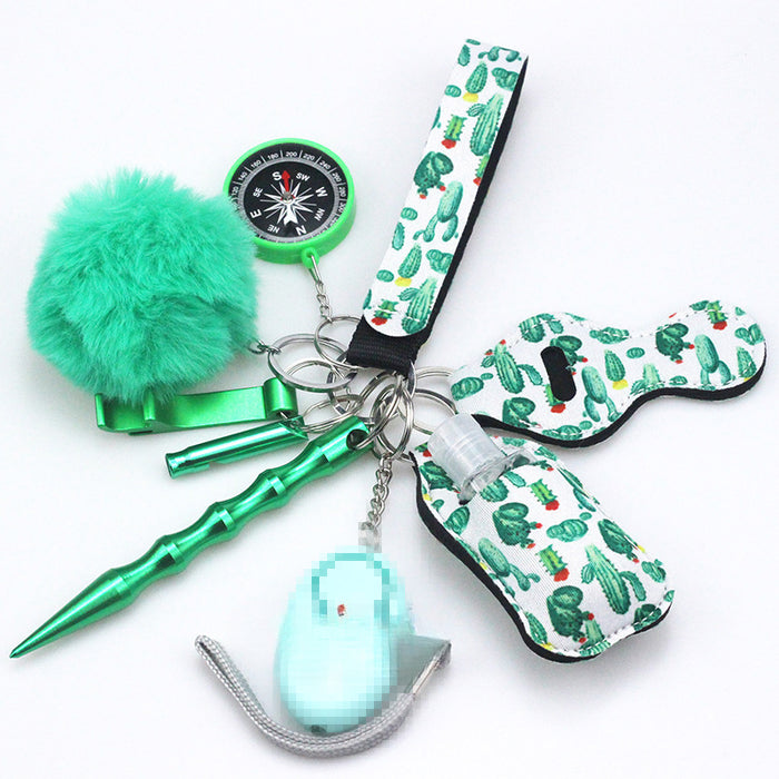 Wholesale Fur Ball Compass Leather Keychain 10-Piece Set JDC-KC-TouMS065