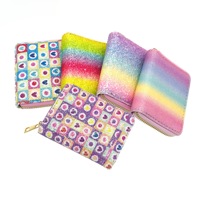 Wholesale 5pcs Children's Love Colorful Short Zipper PU Wallet JDC-WT-JiRui017