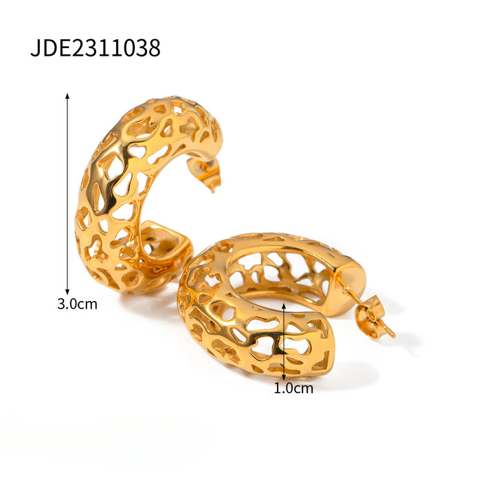 Wholesale 18k Gold Stainless Steel Hollow C-shaped Ear Clip Earrings JDC-ES-JD341