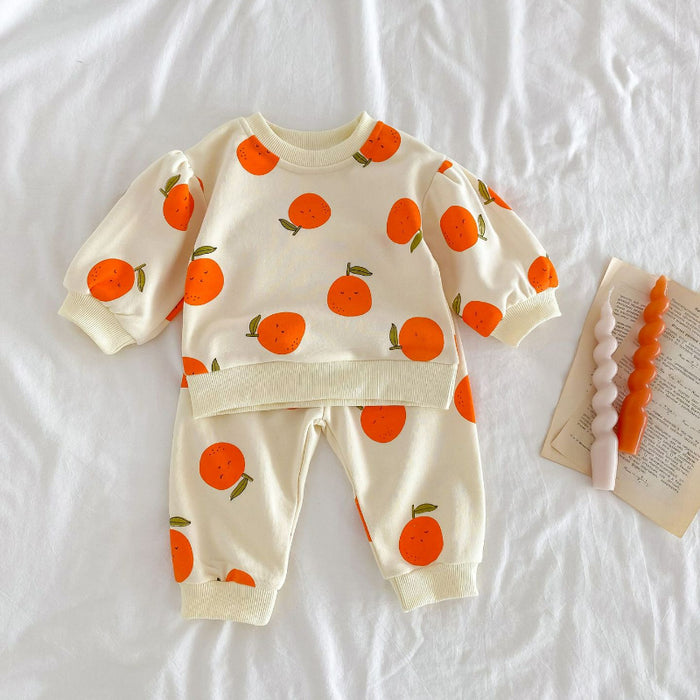 Wholesale Orange Fruit Sweatshirt Long Sleeve Pants Children's Suit JDC-CTS-WeiNiS007