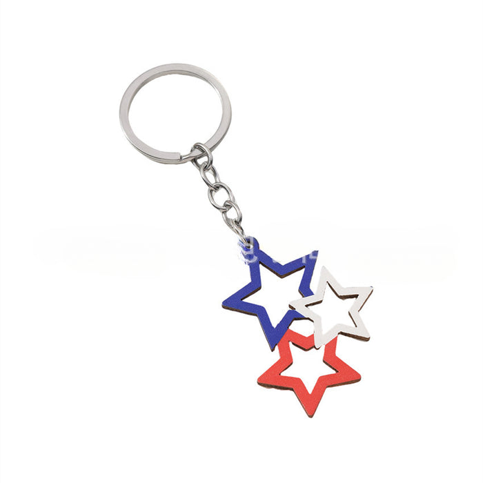 Wholesale Hollow Heart Independence Day Wooden Keychain JDC-KC-RongRui007