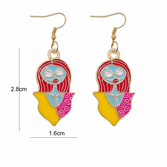 Wholesale Halloween Cartoon Pumpkin Ghost Imp Alloy Oil Drop Pendant Earrings JDC-ES-Chengy043