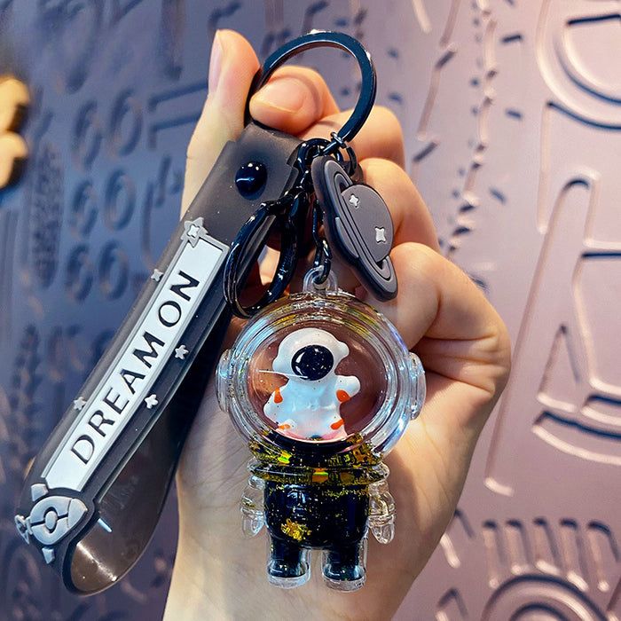 Wholesale Acrylic Black Gold Oil Floating Liquid Quicksand Bottle Astronaut Keychain JDC-KC-BaiM088