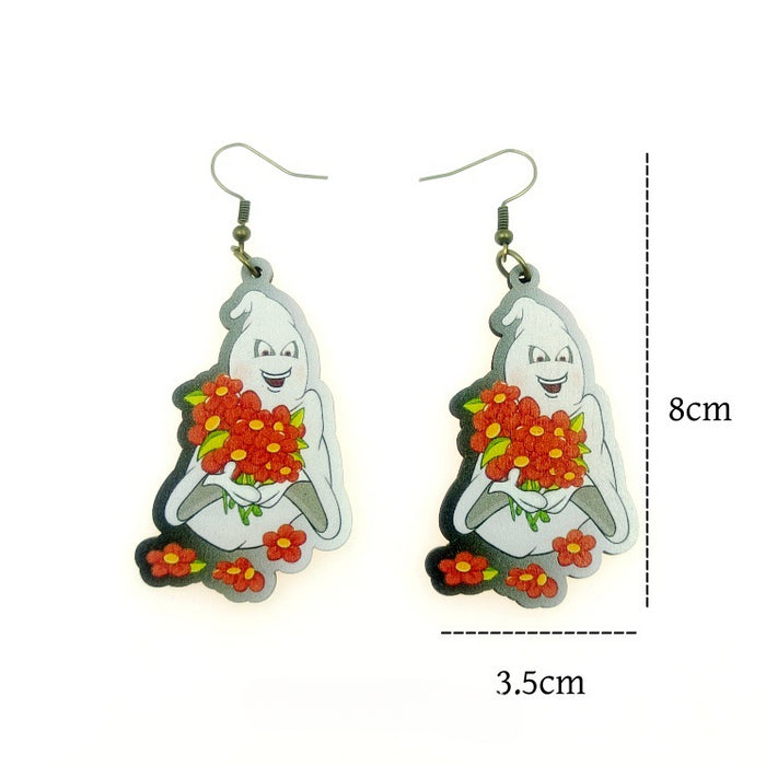 Wholesale Halloween Wooden Pumpkin Ghost Print Earrings JDC-ES-Yinxue002