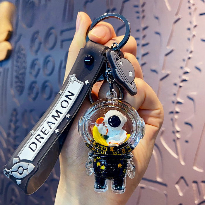 Wholesale Acrylic Black Gold Oil Floating Liquid Quicksand Bottle Astronaut Keychain JDC-KC-BaiM088