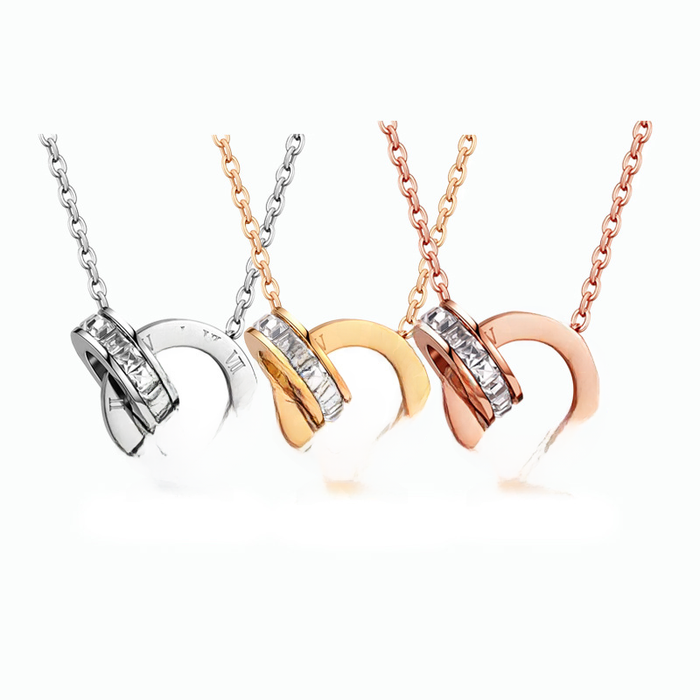 Wholesale Light luxury design collarbone chain simple and versatile Roman double ring necklace 18K rose gold titanium steel necklace accessories