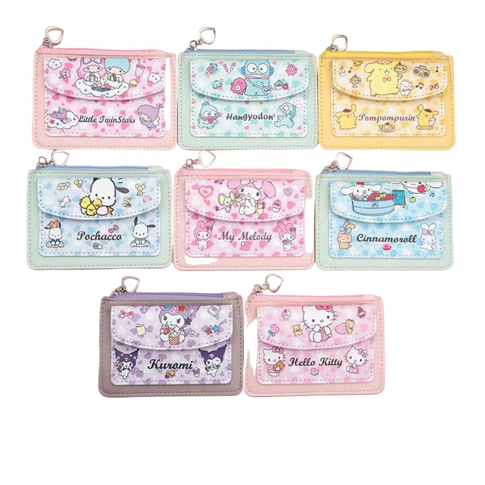 Wholesale PU Card Holder with Cartoon Print Heart Buckle Keychain Trendy Everyday Accessory