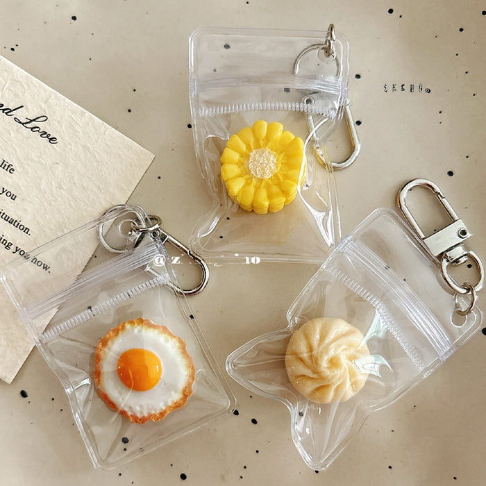 Wholesale Fried Egg And Corn Bun Food Toy Keychain Resin Pendant Creative Bag Charm Decorative Gift For Students
