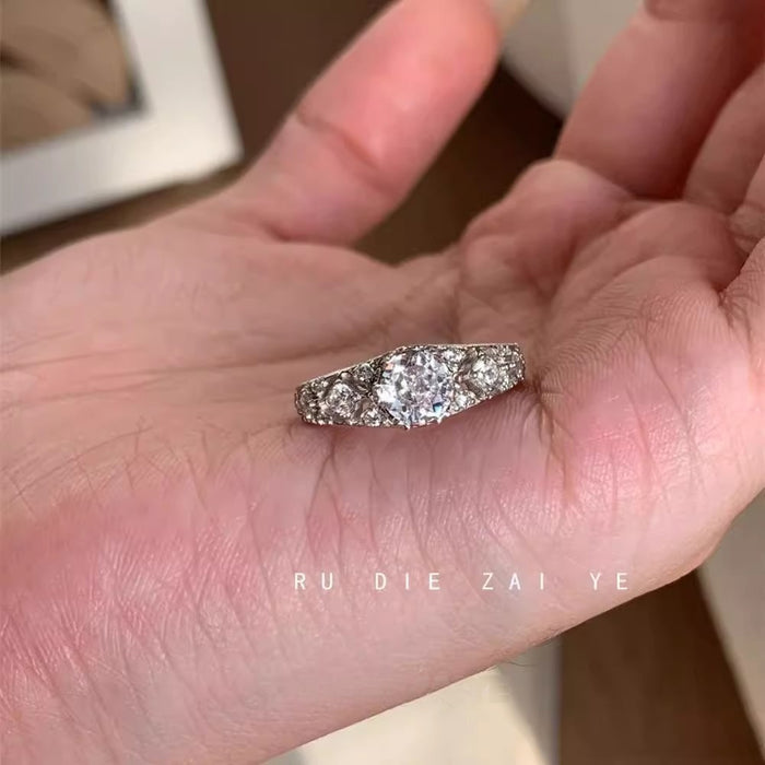 Wholesale Vintage Hollow Lace Ring with a Light Luxury and High-End Feel,  Buchi-Style Zircon Open Ring