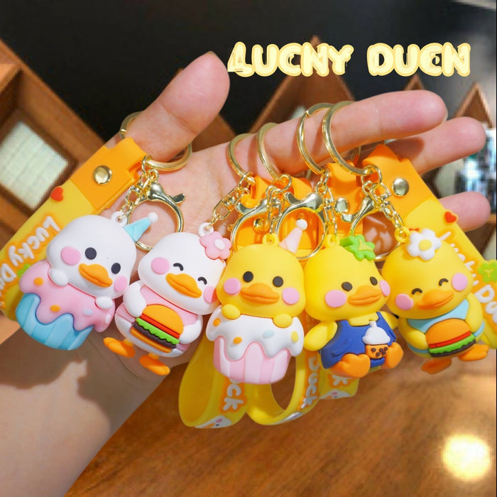 Wholesale Cute Silicone Duck Keychain in Blue Ice Cream Bag Charm Car Accessory