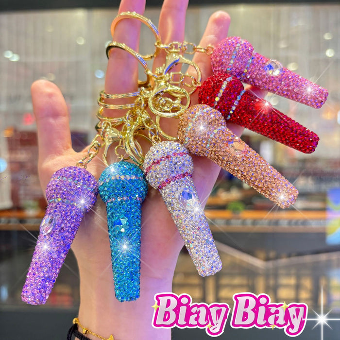 Wholesale Fashion Rhinestone 3D Microphone Keychain Bag Charm For Women Gift For Couple Boutique Resale