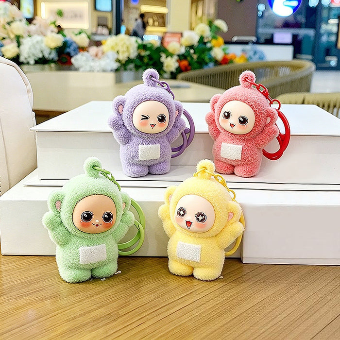 Wholesale Cute PVC Cartoon Keychain Pendant Flocking Key Ring Accessory for Kids minimum quantity：2