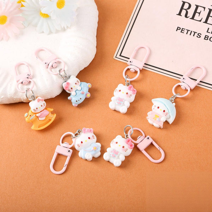 Wholesale Chic Cute Cat Keychain Bag Charm Plastic Resin Pendant Car Key Accessory Sweet Pink Design For Couples And Gift