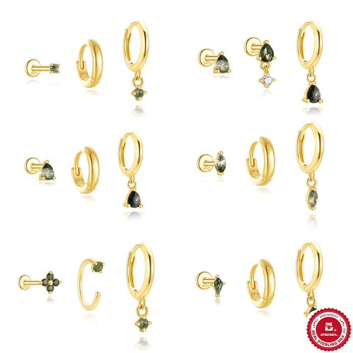 Wholesale 925 Sterling Silver Elegant Aquatic Moss Agate Set Earrings Earrings Earrings 3-Piece Combination Set
