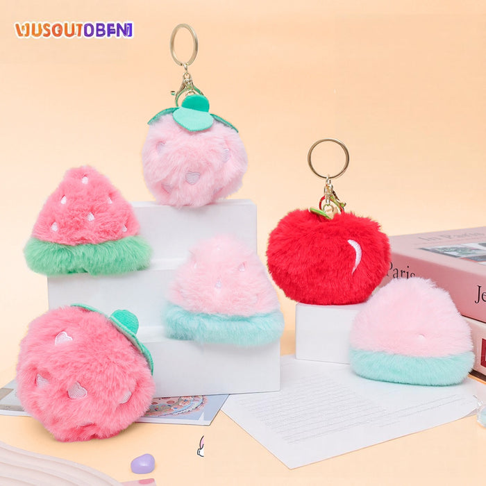 Wholesale Cute Plush Fruit Keychain Bag Charm Pink Watermelon MOQ≥3