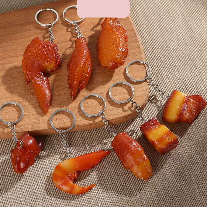 Wholesale PVC Simulated Food Keychain Charms Realistic Chicken Wing Roast Duck And Braised Pork Pendant MOQ≥5